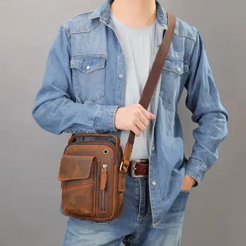 Мужская сумка через плечо в стиле ретро, модная сумка через плечо из натуральной кожи, мужская сумка через плечо Изображение 2