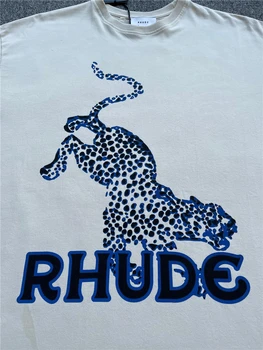 Новая леопардовая футболка RHUDE SS22, футболка 1:1, высококачественная футболка RHUDE, топы, футболка Изображение 2