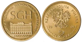 Польша 2006 Варшавская экономическая школа 1-я годовщина 2 Злотых Памятная монета Новая UNC 100% Оригинал