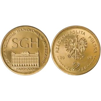Польша 2006 Варшавская экономическая школа 1-я годовщина 2 Злотых Памятная монета Новая UNC 100% Оригинал Изображение 2