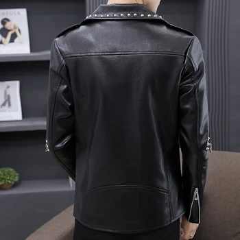 S-2XL Персонализированная Осенняя мужская кожаная куртка с лацканами, Тонкая корейская красивая мотоциклетная куртка с заклепками, Молодежная куртка из искусственной кожи Tide Изображение 2