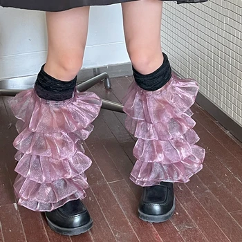 Женские элегантные носки с набивкой, кружевной чехол для ног, кружевные носки с оборками выше колена, чехол для ног в стиле панк-харадзюку Изображение 2