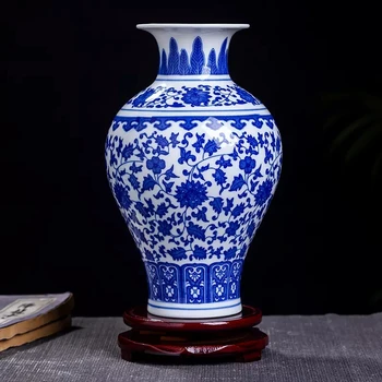 Сине-белая фарфоровая ваза Украшение гостиной цветочная композиция антикварные декоративные поделки керамические вазы Цзиндэчжэнь
