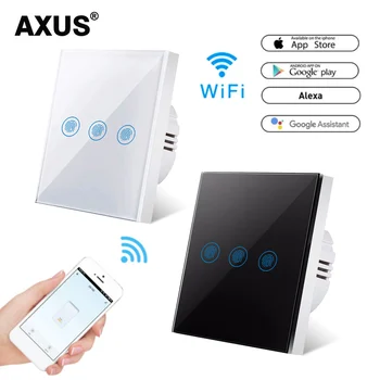 AXUS Настенный Сенсорный выключатель Стандарта ЕС 1/2/3Gang 1Way Ewelink Smart Support Alexa Google Home Assistant IFTTT AC110-220V APP Control