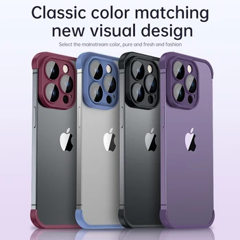 ТПУ Угловая Подушка-Накладка Противоударная Броня Прочный Чехол для iPhone 14 Plus 13 12 Pro Max Безрамный Бампер 2 в 1 Стеклянная Крышка Камеры