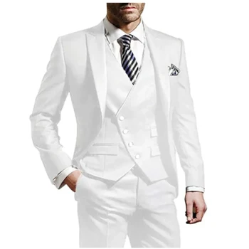 Мужской костюм из 3 предметов С Заостренными Лацканами, Тонкий деловой смокинг, подходящий для свадебных мероприятий, Бал-Маскарад, можно настроить по индивидуальному заказу