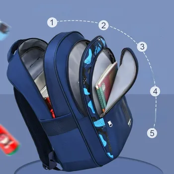 Школьная сумка для учащихся начальной школы с 1 по 6 класс, рюкзак для защиты позвоночника для мальчиков Большой емкости Изображение 2