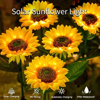 Светодиодные Солнечные Фонари Sunflower Водонепроницаемые ландшафтные лампы Smart Lighting Control Наружное освещение для дворовой дорожки, газона, садового декора