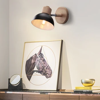 Современный прикроватный светодиодный настенный светильник Nordic E27 Wood Sconce Светильники Для внутреннего Потолка Внутреннее Освещение Домашний Декор Спальня Гостиная Кухня Изображение 2