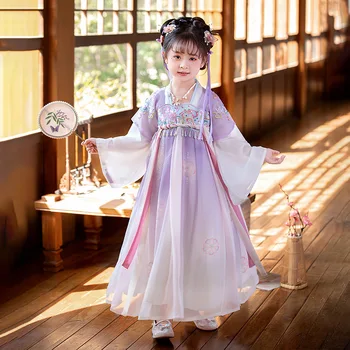 Платье для китайских традиционных народных танцев Для девочек, Фиолетовый Танцевальный костюм Феи, Платья Принцессы Hanfu Для девочек, Детская праздничная одежда для косплея Изображение 2