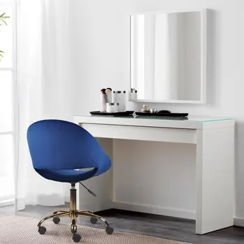 Бархатное Регулируемое Кресло для туалетного столика со средней спинкой, синий Изображение 2