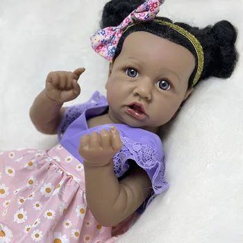 55 см Черная афроамериканская Кукла-Реборн, Полностью Силиконовая Виниловая Кукла, Африканская Кукла, Красивая Девочка, Игрушка для ванной, Подарки, игрушки ДЛЯ одевания Изображение 2
