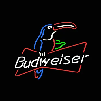 Budweiser Попугай Птица Неоновая Световая Вывеска Ручной Работы Из Натуральной Стеклянной Трубки Пивной Бар Магазин Рекламный Дисплей Лампа Настенный Декор 17 “X 14