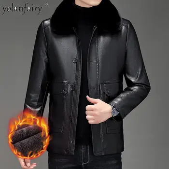 Новая зимняя толстая куртка из искусственной кожи Мужская одежда Со Съемным меховым воротником Плюшевые куртки из искусственной кожи для мужчин Верхняя одежда Chaquetas F