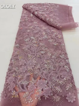 Новейшая Высококачественная Элегантная тюлевая кружевная ткань с 3D африканской вышивкой, Нигерийская кружевная ткань для свадебного платья JJ6555 Изображение 2