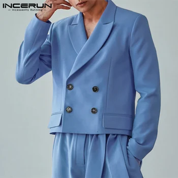 INCERUN Модный мужской костюм, Куртки с длинными рукавами, модное пальто в американском стиле, Свободный модный костюм с длинными рукавами S-5XL 2023 Изображение 2