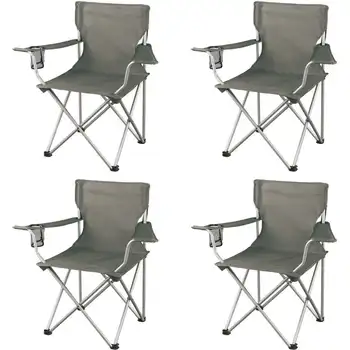 Классические складные походные стулья, с сетчатым подстаканником, Набор из 4 штук, 32,10x19,10x32,10 дюйма