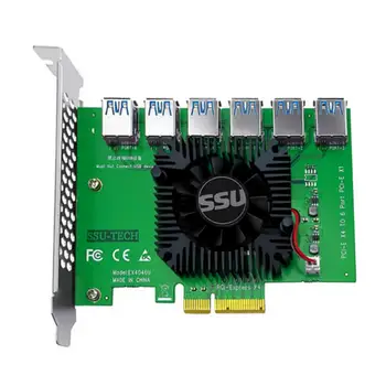 Pci-e 4x Подключается непосредственно к плате адаптера для майнинга Btc Miner Удобная 6-портовая карта Usb3.0 Riser Card Для майнинга Btc Изображение 2