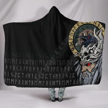 Одеяло с капюшоном в стиле Викингов Odin Raven С 3D принтом, пригодное для носки Одеяло Для взрослых Для детей, одеяло с капюшоном