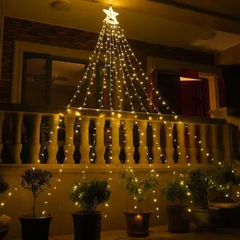 Светодиодная Рождественская елка с пятиконечной звездой, Водопад, Свет потока воды, Рождественское украшение для Внутреннего двора, Подвесная елка