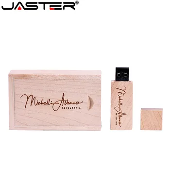 JASTER maple деревянный + коробка с выгравированным логотипом USB флэш-накопитель 4 ГБ 8 ГБ 16 ГБ 32 ГБ 64 ГБ USB 2.0 фотография подарочный U-диск Изображение 2