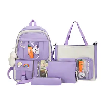 Эстетичные Рюкзаки, комплект из 4 предметов, Кавайный рюкзак, сумка-карандаш, Поясная сумка, Комплект с милыми Булавками и подвесками Для девочек