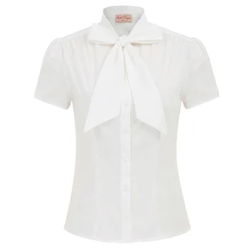 Летняя женская рубашка BP с коротким рукавом и бантом на пуговицах, офисные однотонные топы