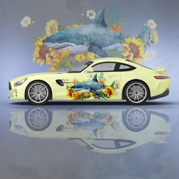 Океанское животное Акула, защитная наклейка для автомобиля, креативная наклейка, Забавная модификация внешнего вида кузова автомобиля, декоративная наклейка Изображение 2