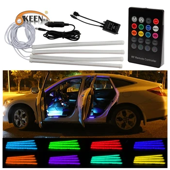 OKEEN Автомобильный Стайлинг 4 * ШТ Автомобиля RGB LED Атмосфера Неоновая Подсветка салона, Декоративная Подсветка, Лампа, Беспроводной Музыкальный Пульт дистанционного управления