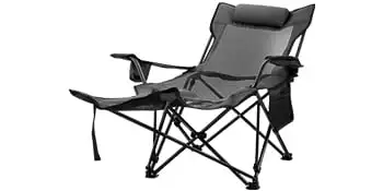 Серое складное походное кресло с откидной спинкой и подставкой для ног - Сетчатый шезлонг для отдыха - Идеальное решение для кемпинга