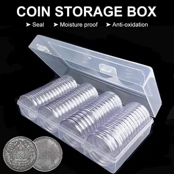 60шт 40 мм Серебряные Орлы, капсулы для монет, Футляр для монет, Держатель для монет, Контейнер для хранения с органайзером для хранения, коробка для сбора монет