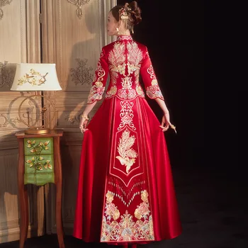 Китайская традиционная изысканная вышивка Цветок феникса Чонсам для пары, свадебный костюм, элегантное свадебное платье китайская одежда Изображение 2