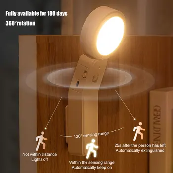 Новый инфракрасный индукционный Портативный настенный светильник для человека, Кабинетная лампа, Интеллектуальный светильник для коридора, Сенсорная Мини-настольная лампа, прикроватная лампа Изображение 2