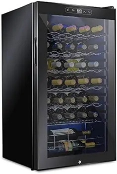 Винный холодильник-охладитель с компрессором на 34 бутылки с замком - Большой отдельно стоящий винный погреб для красного, белого, шампанского или игристого вина Изображение 2