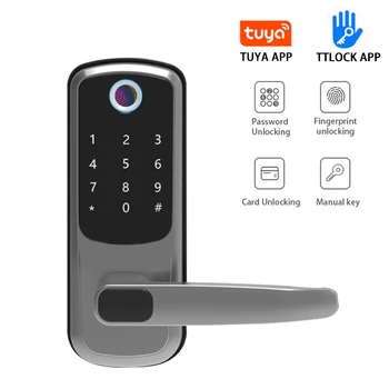 Tuya Wifi Smart Lock Security Интеллектуальный замок отпечатков пальцев с паролем Bluetooth WiFi APP RFID Дверной замок