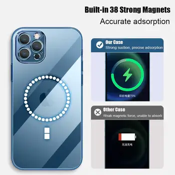 2022 Новый Чехол для телефона с магнитной зарядкой для iPhone 12 11 Pro Max Protect Clear TPU Plating Cover Изображение 2