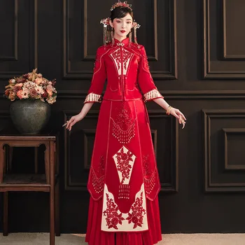 Oriental Style Chinese Wedding Dress  Embroidery Phoenix Banquet Costume Classic Cheongsam China Qipao костюм для восточных