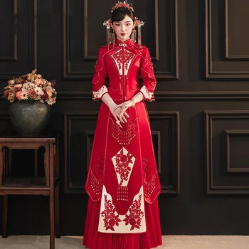 Oriental Style Chinese Wedding Dress  Embroidery Phoenix Banquet Costume Classic Cheongsam China Qipao костюм для восточных Изображение 2