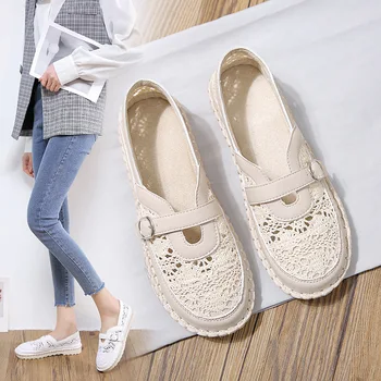 Кружевная обувь для женщин, летняя обувь на плоской подошве, Дышащая белая повседневная обувь для девочек, новинка 2023 года, Рыбацкая обувь, плетеные тонкие сандалии с полостью