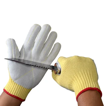 Противорежущие перчатки, защитные принадлежности, средства самообороны, рабочие перчатки из арамидной воловьей кожи 5-го класса, устойчивые к порезам