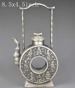 Украсьте серебряный фарфоровый чайник ручной работы lucky miao silver teapot -the eight immortals Бесплатная доставка инструменты свадебные украшения из латуни