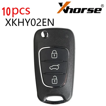 10 шт./лот, проводной дистанционный ключ Xhorse XKHY02EN для Hyundai, Флип, 3 кнопки, Английская версия для мини-ключа VVDI, инструмент