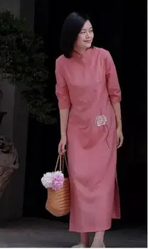 Улучшенное летнее платье Cheongsam в китайском женском стиле с вышивкой лотоса в стиле ретро