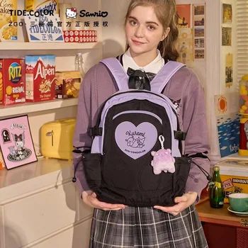 Sanrio Kuromi Cinnamoroll Kawaii Аниме, милый школьный рюкзак для старшеклассников, рюкзак Большой емкости для девочек, подарки на День Рождения Изображение 2