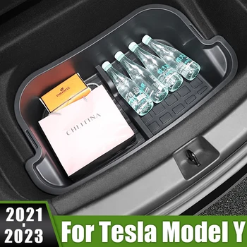 Для Tesla Модель Y 2021 2022 2023 TPE Автомобильный Органайзер Для Багажника Коробка Портативная Для Укладки И Уборки Всякой Всячины Коробка Для Хранения Лоток Аксессуары