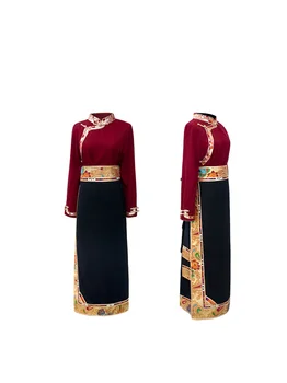 Традиционное тибетское платье с запахом, юбка, винтажная традиционная китайская одежда для женщин Изображение 2