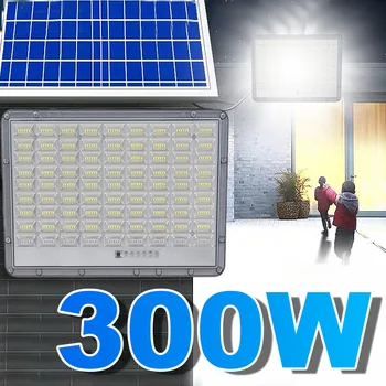 300 Вт Новый мощный алюминиевый солнечный отражатель Наружный прожектор Солнечный светодиодный светильник с солнечной панелью Водонепроницаемый садовый настенный светильник