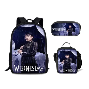 Набор из трех предметов, студенческая школьная сумка Wednesday Addams, сумка Adams Family Wednesday, детский рюкзак с молнией на плечах