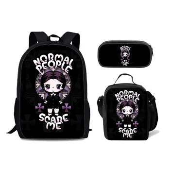 Набор из трех предметов, студенческая школьная сумка Wednesday Addams, сумка Adams Family Wednesday, детский рюкзак с молнией на плечах Изображение 2