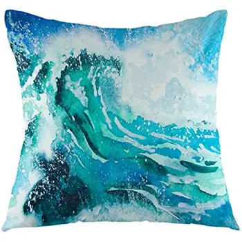 Декоративная наволочка с морскими волнами, Наволочка с океанской тематикой, Квадратная наволочка для подушки, Сине-зеленый